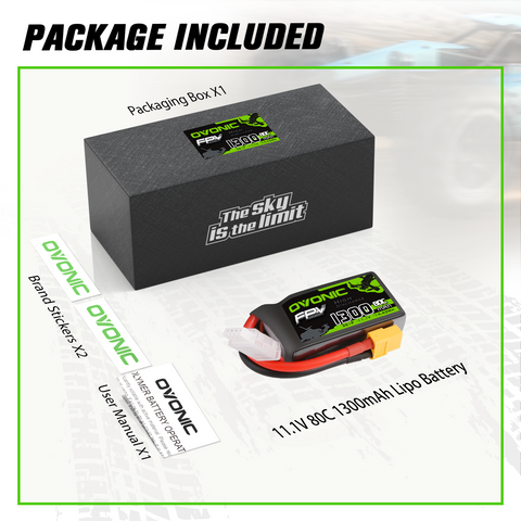 Ovonic 3S LiPo Battery 1300mAh 80C 11.1V with XT60 Plug for 250-Class FPV Drones 5-Inch Mini Drones Racing and Freestyle Quads
