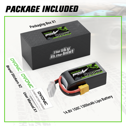 OVONIC R-Line Version 5.0 1300mAh 4S 14.8V 150C Lipo Battery with XT60 Plug