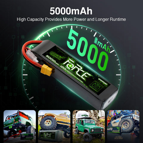 2-Pack Ovonic Force 3S 5000mAh 120C 11.1V LiPo Battery w/ XT60 to TRA Adapter for 1/10 RC Bashers, .50 Class Plane & 550 Heli