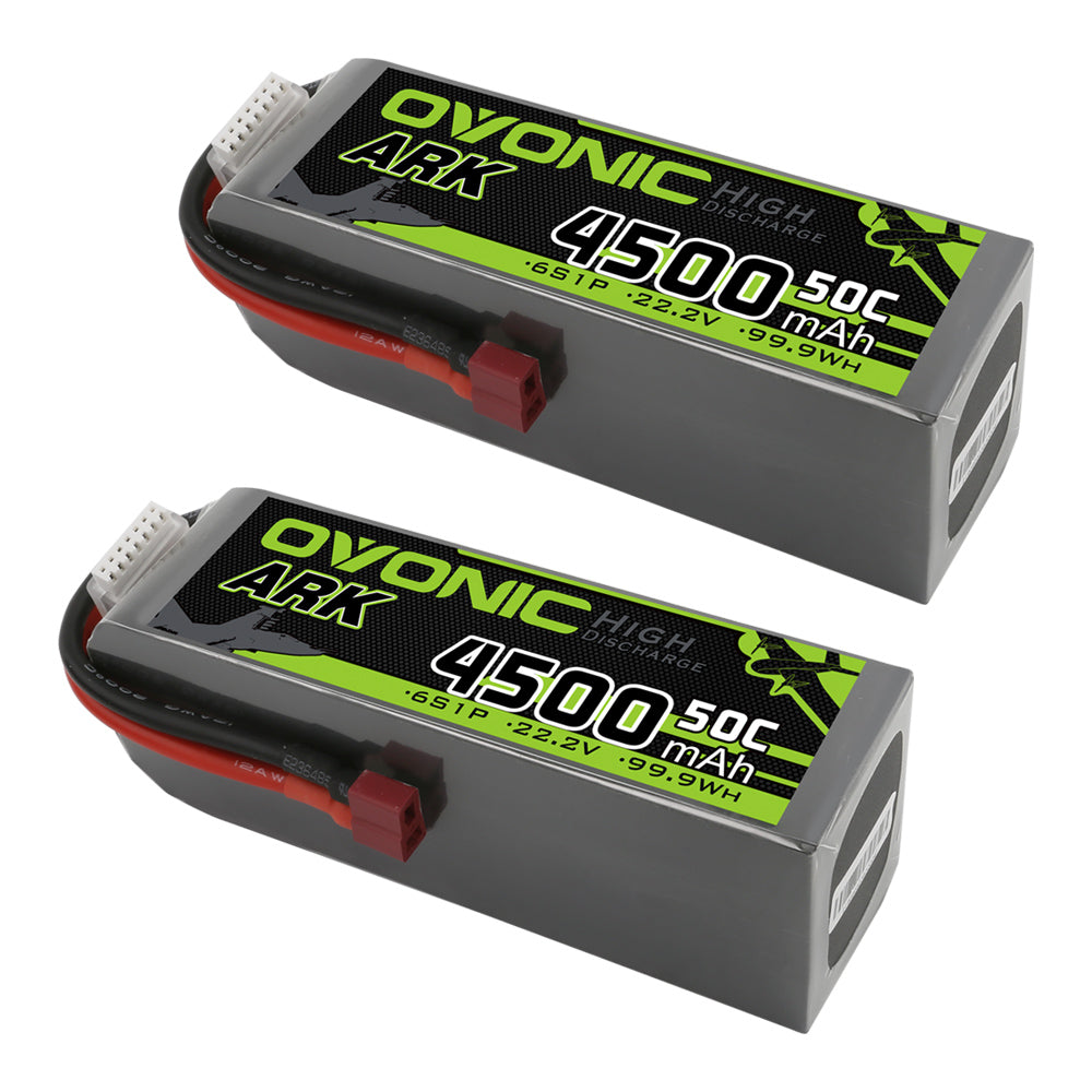 2×OVONIC ARK 6S LiPo Battery 4500mAh 50C 22.2V with Deans Plug for RC Plane