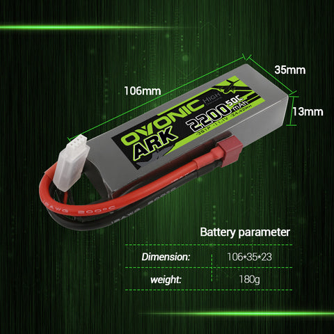 Ovonic ARK 50C 3S 11.1 v 2200mah Lipo Battery Pack with Deans Plug - Ampow