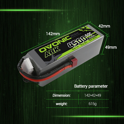 2×OVONIC ARK 6S LiPo Battery 4500mAh 50C 22.2V with Deans Plug for RC Plane