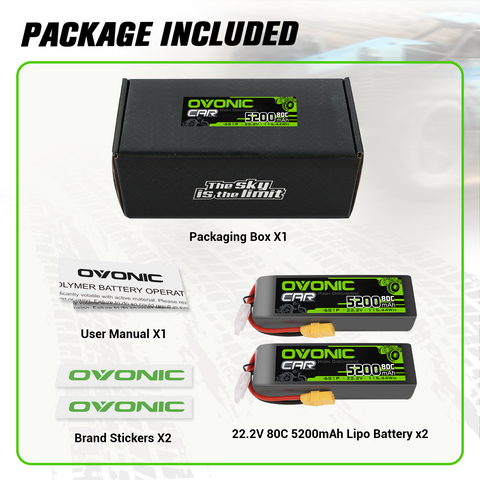 OVONIC 6S LiPo Battery 5200mAh 6S1P 80C 22.2V Battery with XT90 Plug for RC Car Truck Boat Hobby