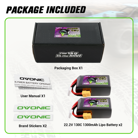 2 × Ovonic Rebel 2.0 130C 6S 1300mah 22.2V Lipo Battery with XT60 Plug for 3-4'' FPV Racing Freestyle Drone