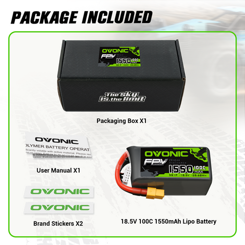 OVONIC 5S LiPo Battery Pack 1550mAh 100C 18.5V with XT60 Plug for Mini FPV Drone Quadcopter Drone