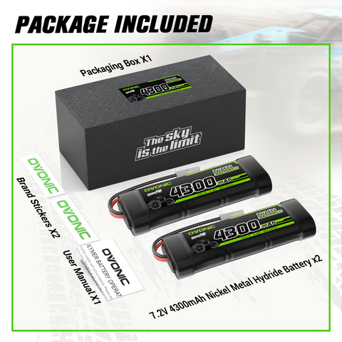 2 × OVONIC 7.2V 4300mAh NiMH Battery Pack 6-Cell with Tamiya Plug for RC Vehicles