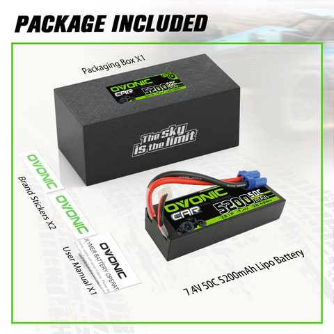 Ovonic 5200mAh 50C 7.4V 2S Hardcase LiPo Battery with EC5 Plug for 1/10 scale RC Car ARRMA Car