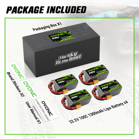 Ovonic 6S 1300mAh 100C 22.2V LiPo Battery with XT60 Plug for 5-6 Inch FPV Freestyle Drone (Multi-Pack Options)