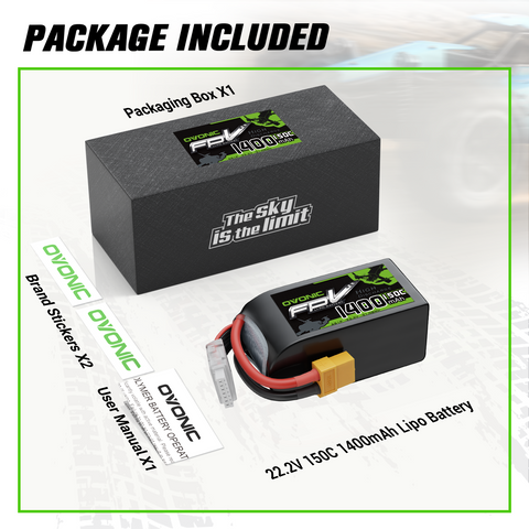 Ovonic 150C Racing Series 6S 1400mAh 22.2V LiPo Battery with XT60 Plug for 5-6" FPV Racing Drones