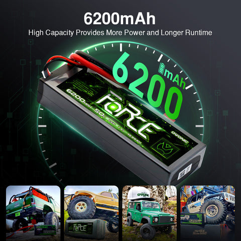 2-Pack Ovonic Force 2S 6200mAh 50C 7.4V Hardcase LiPo Battery w/Deans Plug for 1/10 1/8 RC Car, Boat & Truck