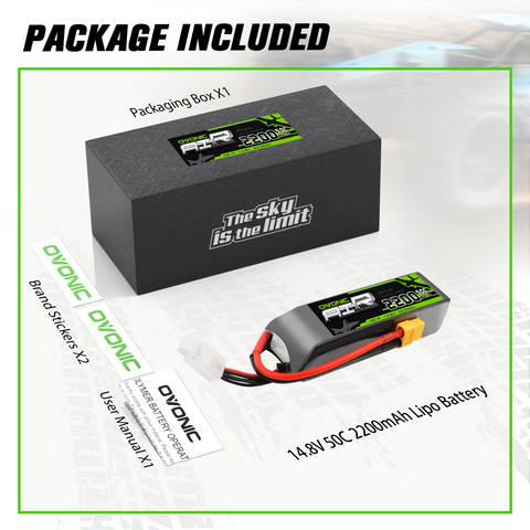 OVONIC 2200mAh 14.8V 50C 4S Lipo Battery with XT60 Plug for RC Aircraft Boat
