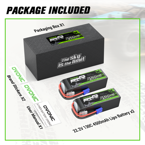 2 × OVONIC 6S Lipo Battery 22.2V 130C 4500mAh RC Lipo with EC5 Plug for for 1/8–1/10 RC Trucks & FMS 70mm EDF Jets