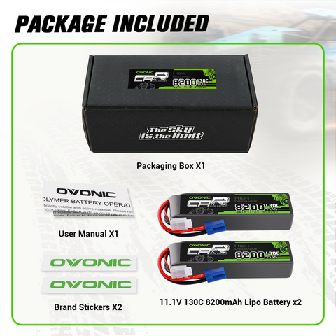 2×OVONIC 3S Lipo Battery 8200mAh 130C 11.1V RC Lipo Battery with EC5 Plug for 1/8 4X4 RC Vehicles Car RC Truck