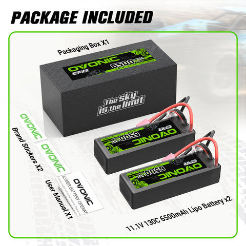 OVONIC 3S 6200mAh 11.1V 130C Hardcase LiPo Battery with Deans Plug for 1/8 & 1/10 Scale RC Car Truck RC Airplane