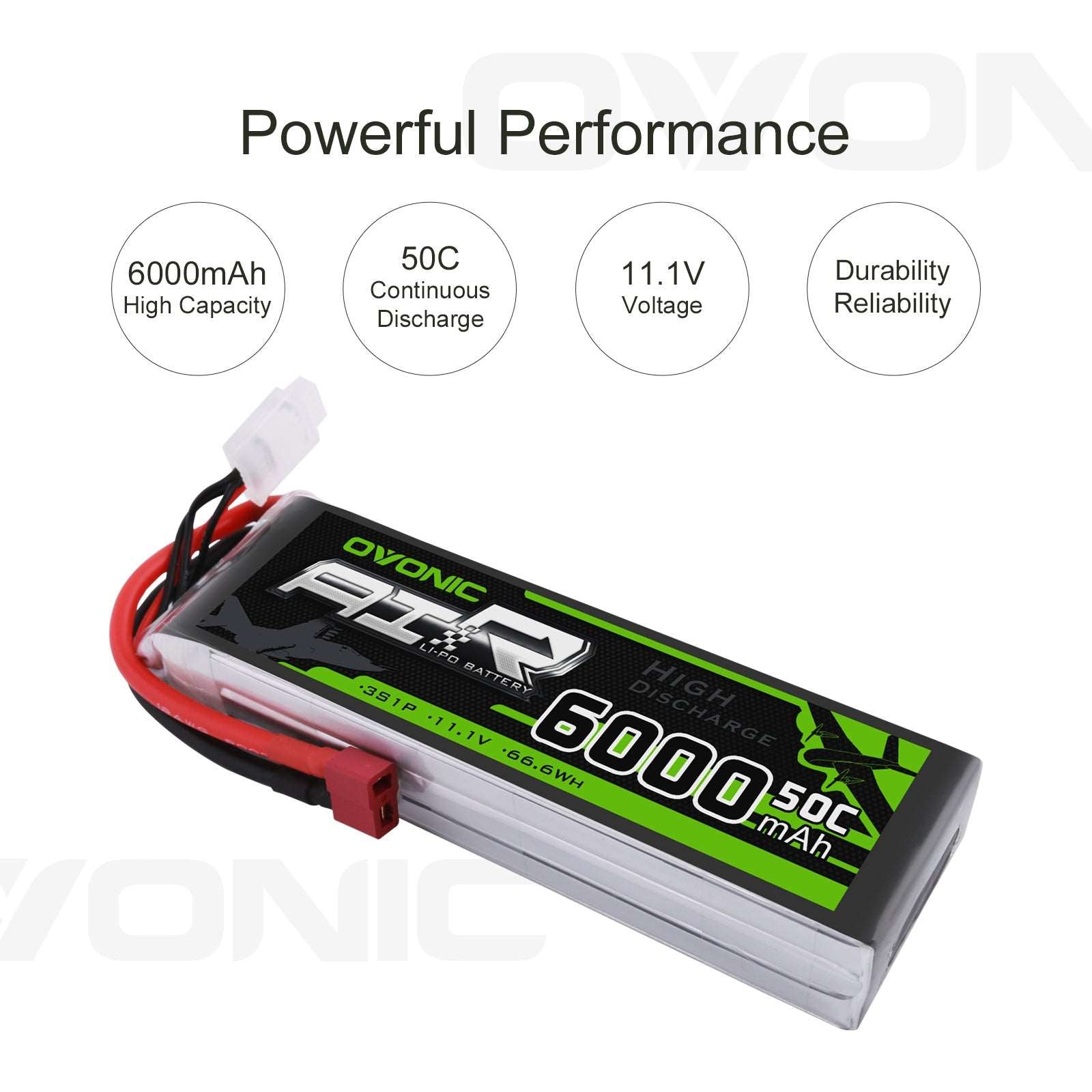 OVONIC 3S LiPo Battery Pack 6000mAh 50C 11.1V with Deans Plug for FPV Drone RC Car RC Boat - Ampow