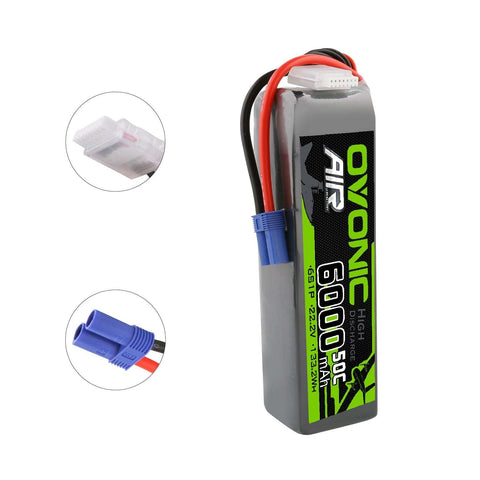 Ovonic 6000mah 6S 22.2V 50C Lipo Battery Pack with EC5 Plug for Airplane&Heli Car - Ampow