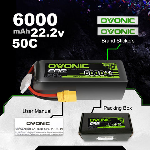 OVONIC 6S Lipo Battery 6000mAh 6S1P 50C 22.2V RC Lipo Battery with XT90 Plug for FPV Drone RC Airplane Quadcopter Helicopter Truck