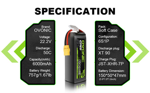 OVONIC 6S Lipo Battery 6000mAh 6S1P 50C 22.2V RC Lipo Battery with XT90 Plug for FPV Drone RC Airplane Quadcopter Helicopter Truck