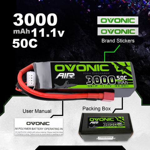 OVONIC 3S LiPo Battery Pack 3000mAh 50C 11.1V with Deans Plug for RC Crawler RC Truck