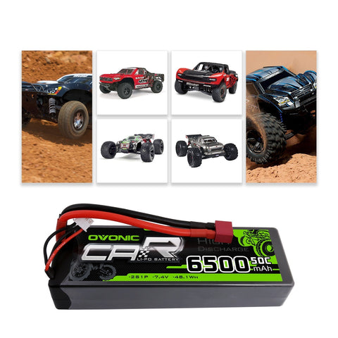 OVONIC 2S LiPo Battery Pack 6500mAh 50C 7.4V Hardcase with Deans Plug for On Road RC Car RC Buggy RC Monster Truck