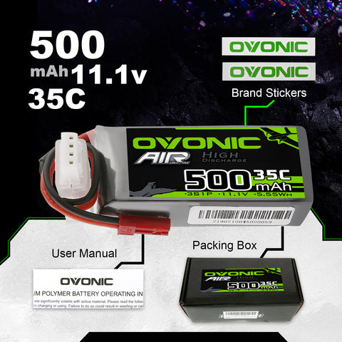 4xOvonic 500mah 11.1V 35C 3S Lipo Battery Pack with JST Plug for RC Airplane Micro Fixed-Wing Aircraft EDF jet