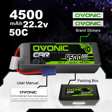 2 × OVONIC 6S Lipo Battery 22.2V 50C 4500mAh RC Lipo EC5 Plug Softcase for X Class Drone Racing