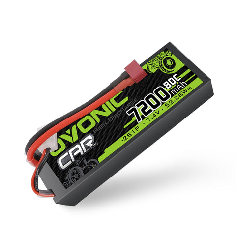 OVONIC 2S Lipo Battery 80C 7200mAh 7.4V Lipo Battery with Dean-Style T Connector for for 1/8 1/10 RC Car Truck Boat Vehicles