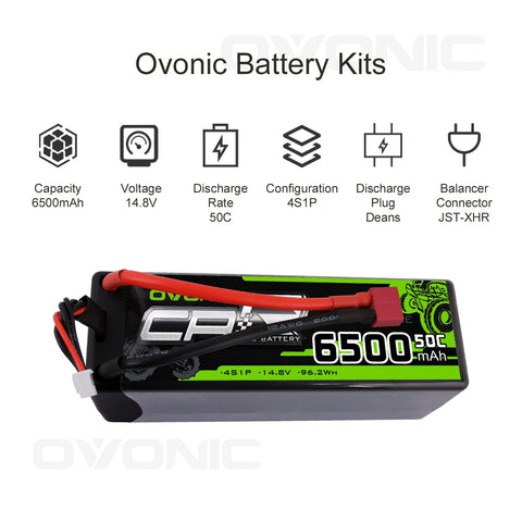 OVONIC 4S LiPo Battery Pack 6500mAh 50C 14.8V Hardcase with Deans Plug 1/8 Scale RC Cars RC Truggy RC Buggy