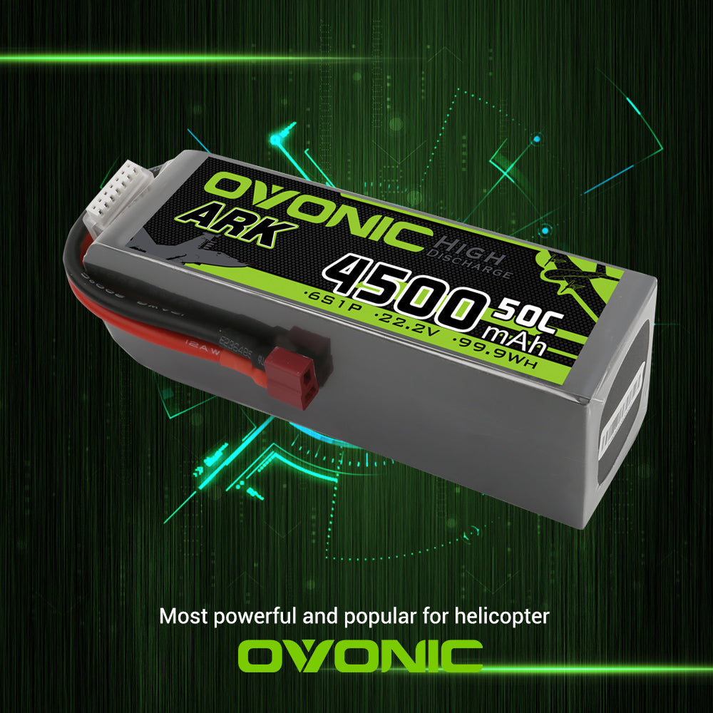 2×OVONIC ARK 6S LiPo Battery 4500mAh 50C 22.2V with Deans Plug for RC Plane