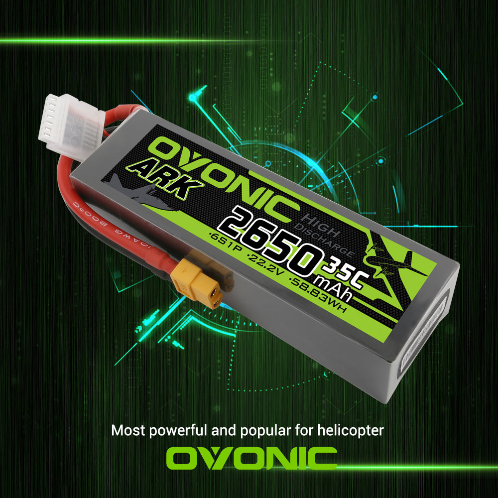 Ovonic ARK 2650mah 6S 22.2V 35C Lipo Battery Pack with XT60 Plug for Airplane&Heli - Ampow