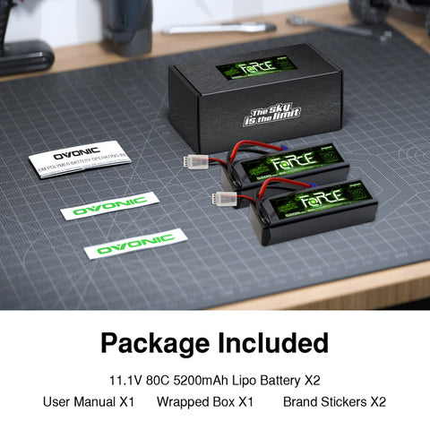 2-Pack Ovonic Force 3S 5200mAh 80C 11.1V Hardcase LiPo Battery w/EC5 Plug for 1/10 RC Car, Buggy & Bashers