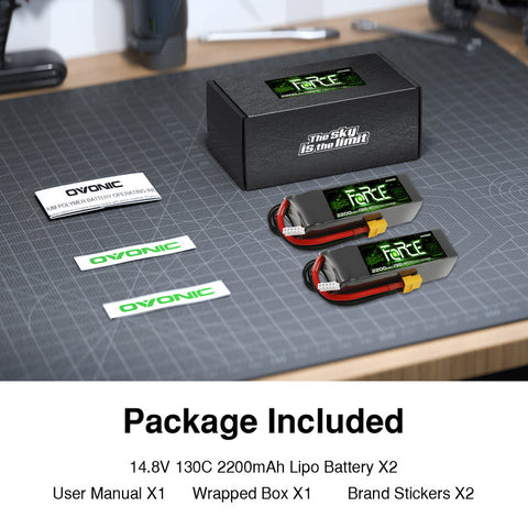2-Pack Ovonic Force 4S 2200mAh 130C 14.8V LiPo Battery w/XT60 Plug for 1/10 Scale Buggy/Truck & 5-inch FPV Quad