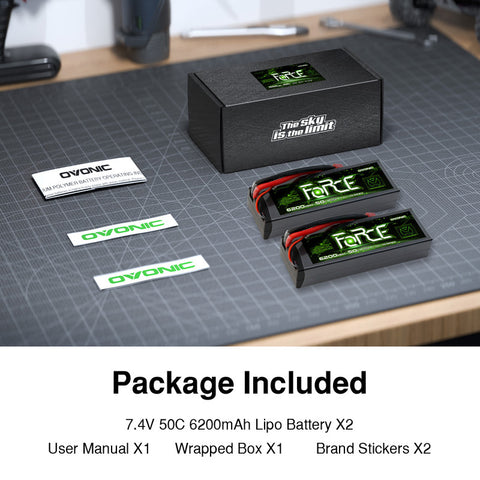 2-Pack Ovonic Force 2S 6200mAh 50C 7.4V Hardcase LiPo Battery w/Deans Plug for 1/10 1/8 RC Car, Boat & Truck