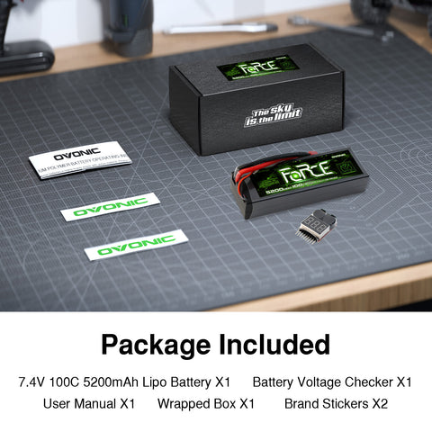 Ovonic Force 2S 5200mAh 100C 7.4V Hardcase LiPo w/ Deans Plug & Checker for 1/10 Short Course Truck & Race Buggy