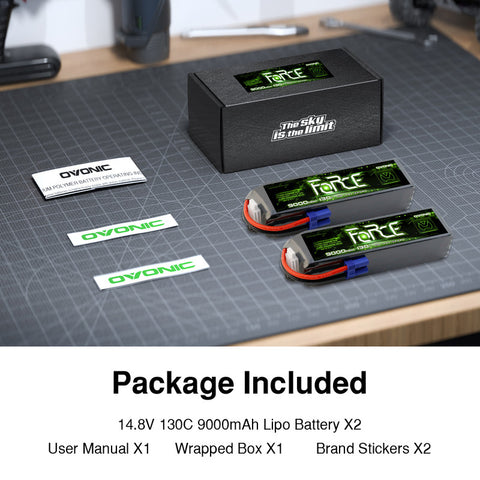 2-Pack Ovonic Force 4S 9000mAh 130C 14.8V LiPo Battery w/EC5 Plug for 1/8 RC Car, Monster Truck & Truggy