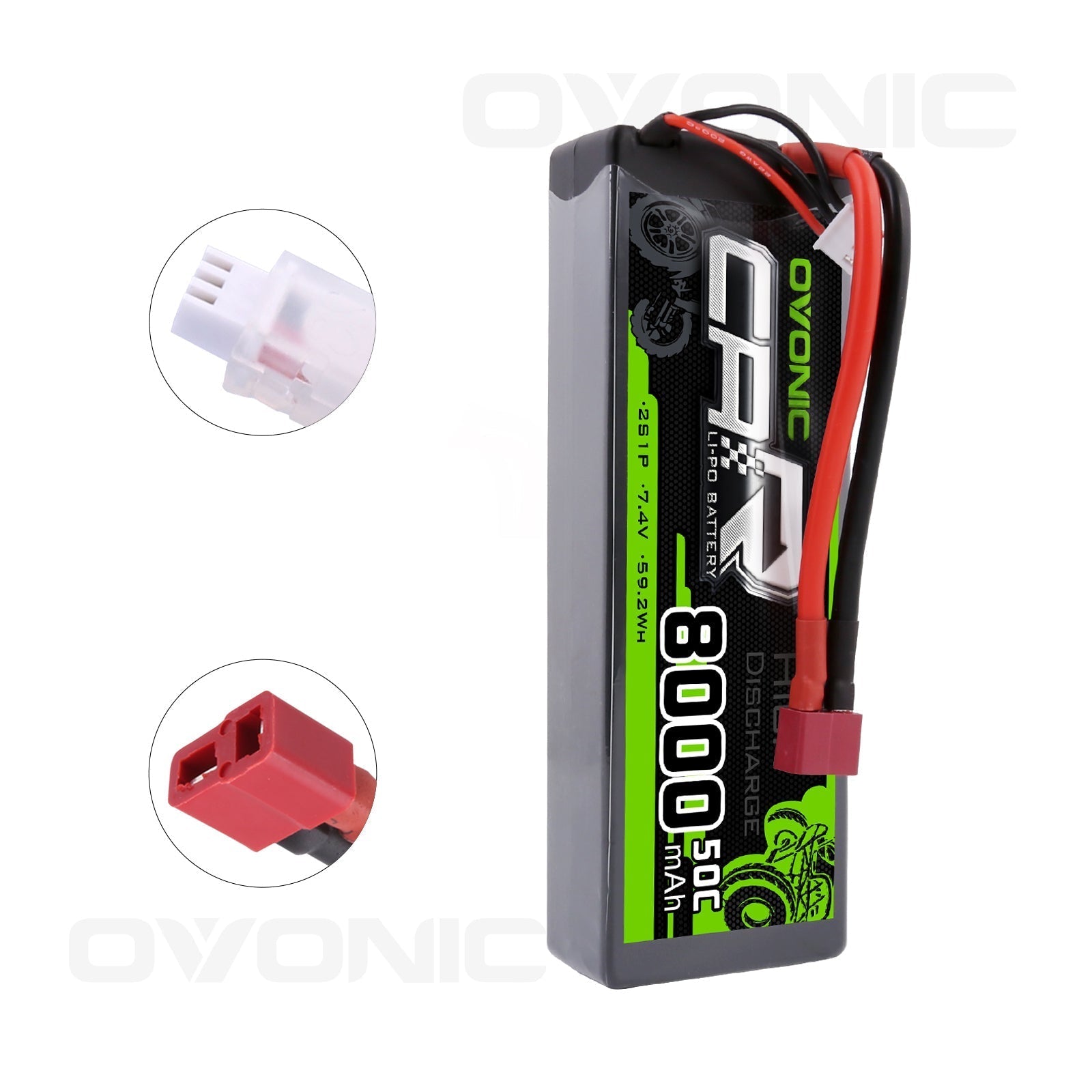 OVONIC 2S LiPo Battery Pack 8000mAh 50C 7.4V Hardcase with Deans Plug for 1/10 Scale RC Car RC Truck RC Buggy