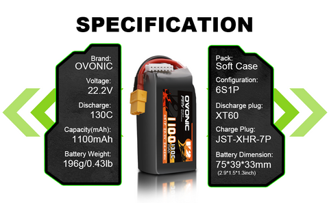 4x Ovonic 130C 6S 1100mah Lipo Battery 22.2V Pack with XT60 Plug for FPV Racing