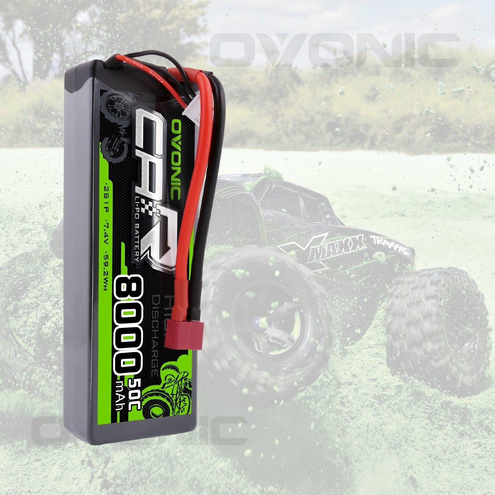 OVONIC 2S LiPo Battery Pack 8000mAh 50C 7.4V Hardcase with Deans Plug for 1/10 Scale RC Car RC Truck RC Buggy