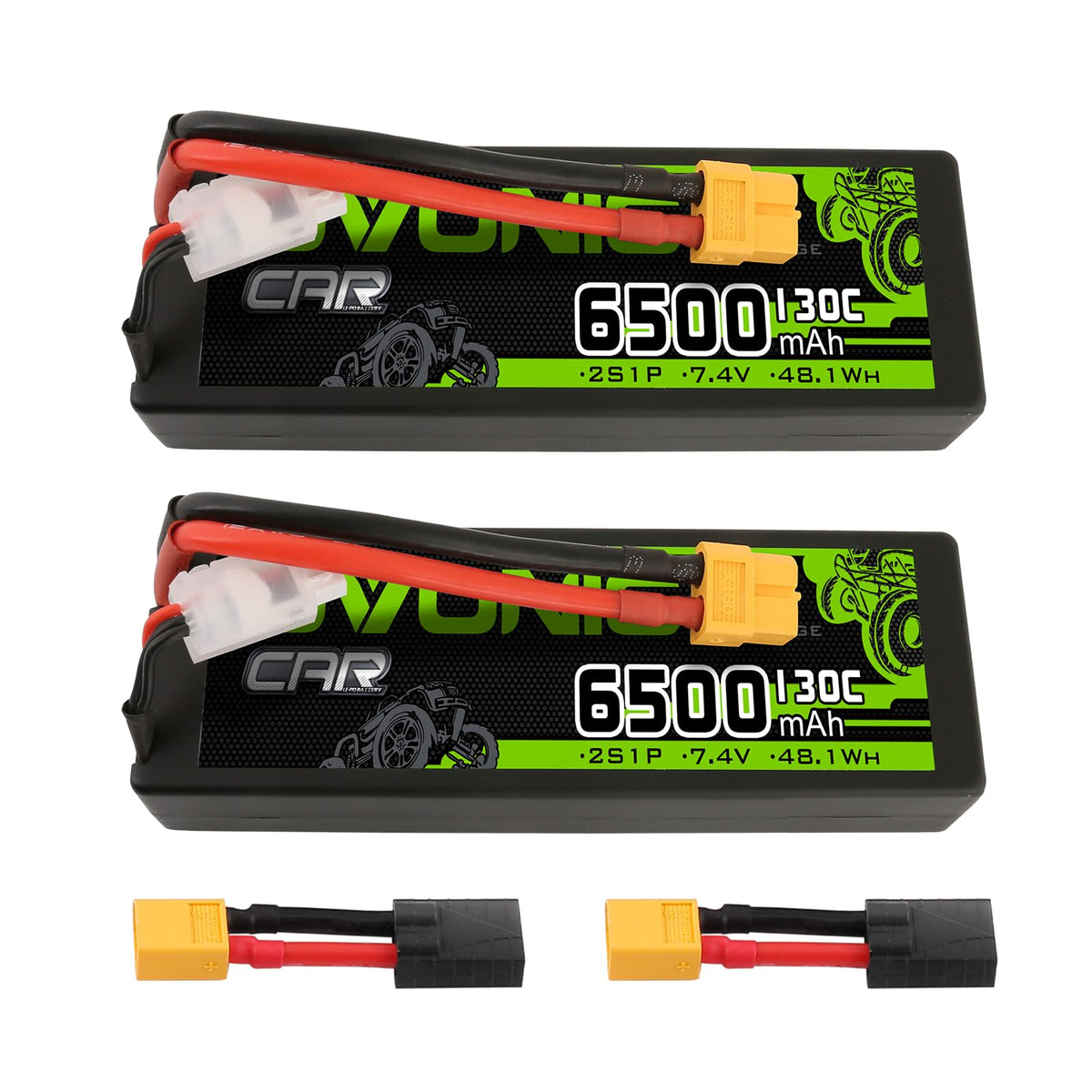 OVONIC 6500mAh 7.4V 130C Hardcase 2S LiPo Battery with XT60 to TRA Plug for 1/10 Scale RC Car Truck RC Vehicles