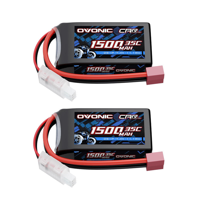 2-Pack Ovonic 2S 1500mAh 7.4V 35C Shorty Pack LiPo Battery with Deans T-Plug for RC Car Truck