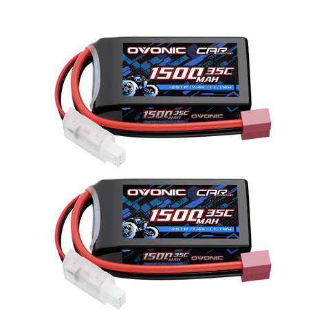 2-Pack Ovonic 2S 1500mAh 7.4V 35C Shorty Pack LiPo Battery with Deans T-Plug for RC Car Truck