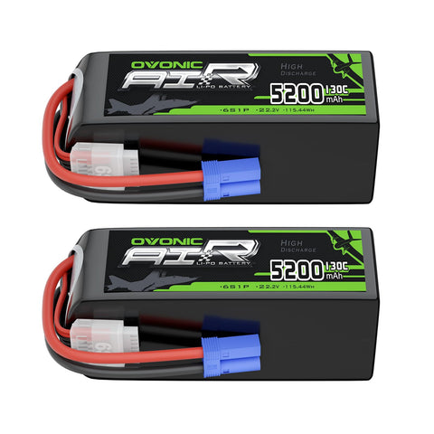 2-Pack OVONIC 6S 5200mAh 22.2V 130C LiPo Battery with EC5 Plug for ARRMA 6S Kraton Mojave 1/8 RC Car EDF Jet Airplane