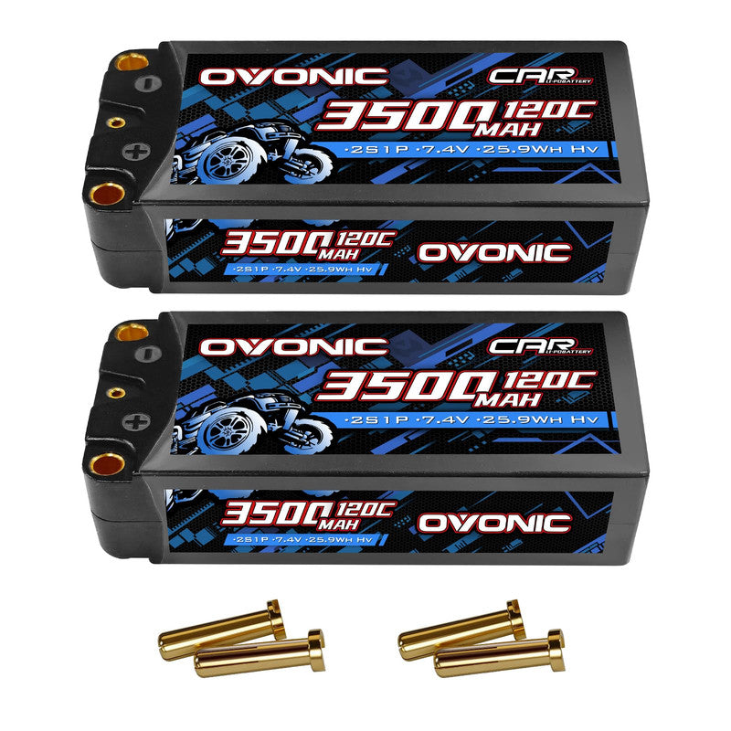 2-Pack Ovonic 2S 3500mAh 7.4V 120C HardCase LiPo Battery with 5.0mm Bullet to T-Plug for RC Car Truck