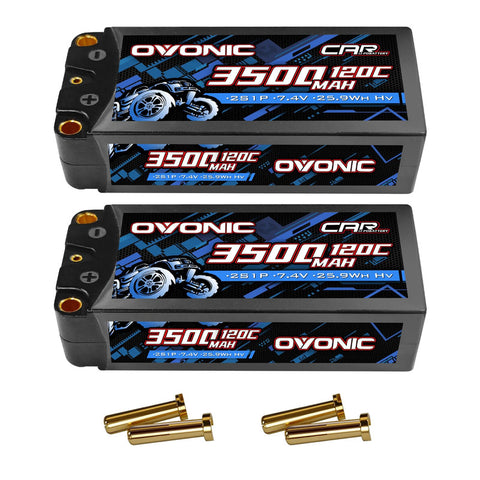 2-Pack Ovonic 2S 3500mAh 7.4V 120C HardCase LiPo Battery with 5.0mm Bullet to T-Plug for RC Car Truck