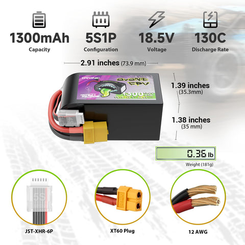 2×Ovonic Rebel 5S 1300mAh 18.5V 130C LiPo Battery with XT60 Plug for FPV Racing & Freestyle Drones