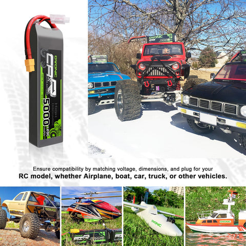 2 x OVONIC 11.1V 120C 5000mAh 3S Lipo Battery with EC5 Plug & Lipo Voltage Checker for 1/8 & 1/10 Scale RC Car Truck Boat RC Airplane Helicopter RC Vehicles