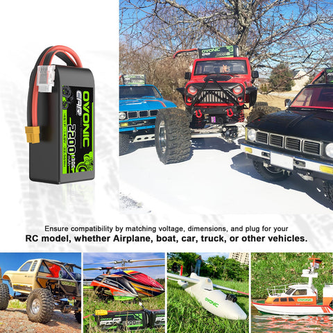 2-Pack Ovonic 4S 2200mAh 14.8V 130C Short LiPo Battery with XT60 Plug for RC Car Airplane Drone