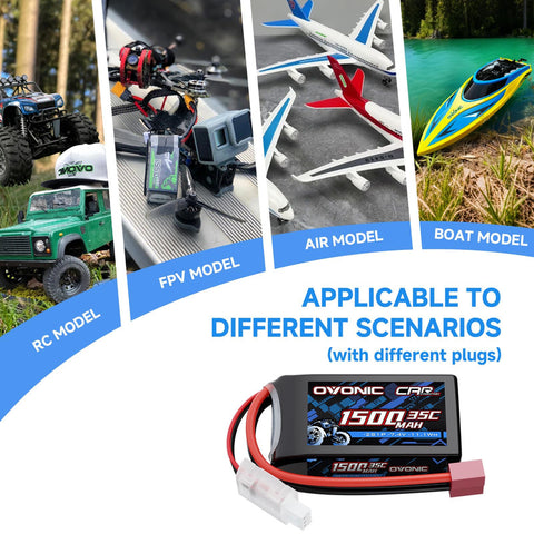 2-Pack Ovonic 2S 1500mAh 7.4V 35C Shorty Pack LiPo Battery with Deans T-Plug for RC Car Truck