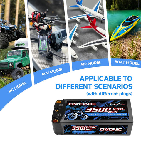 2-Pack Ovonic 2S 3500mAh 7.4V 120C HardCase LiPo Battery with 5.0mm Bullet to T-Plug for RC Car Truck
