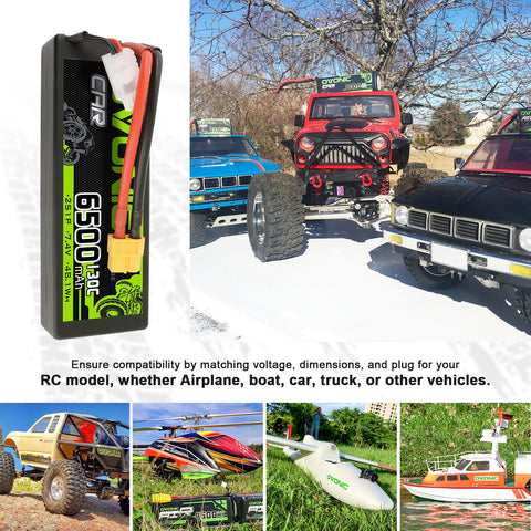 OVONIC 6500mAh 7.4V 130C Hardcase 2S LiPo Battery with XT60 to TRA Plug for 1/10 Scale RC Car Truck RC Vehicles